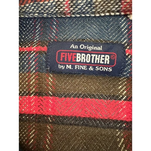 VINTAGE 5 Brother Red Blue Cropped Work Shirt Large Pockets Size Large Grunge - Picture 4 of 6